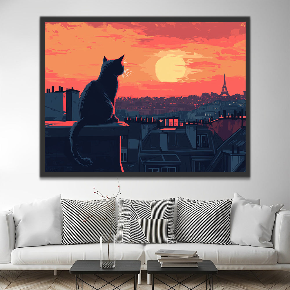 Chat de Paris la Nuit Peinture par Numéros