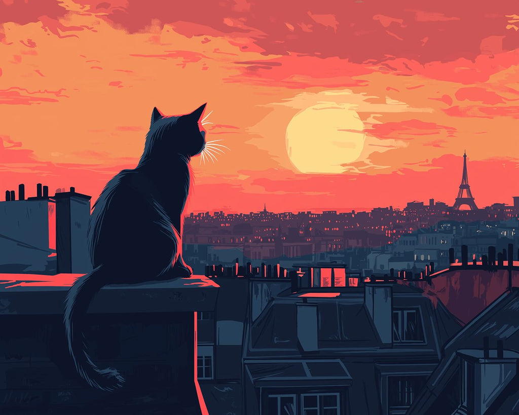 Chat de Paris la Nuit Peinture par Numéros