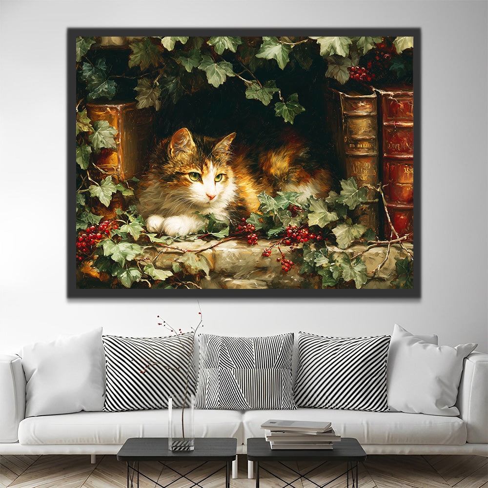 Chat Entouré de Vignes à Baies Peinture par Numéros