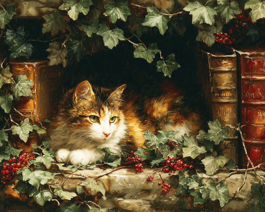 Chat Entouré de Vignes à Baies Peinture par Numéros