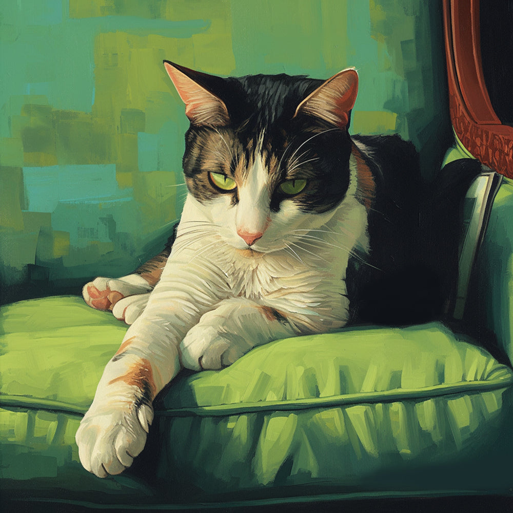 Chat et Coussin Vert Peinture par Numéros