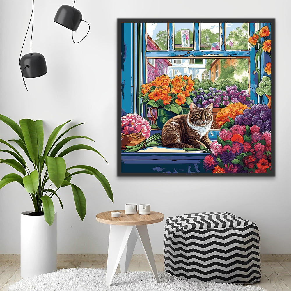 Chat et Fleuristes Peinture par Numéros