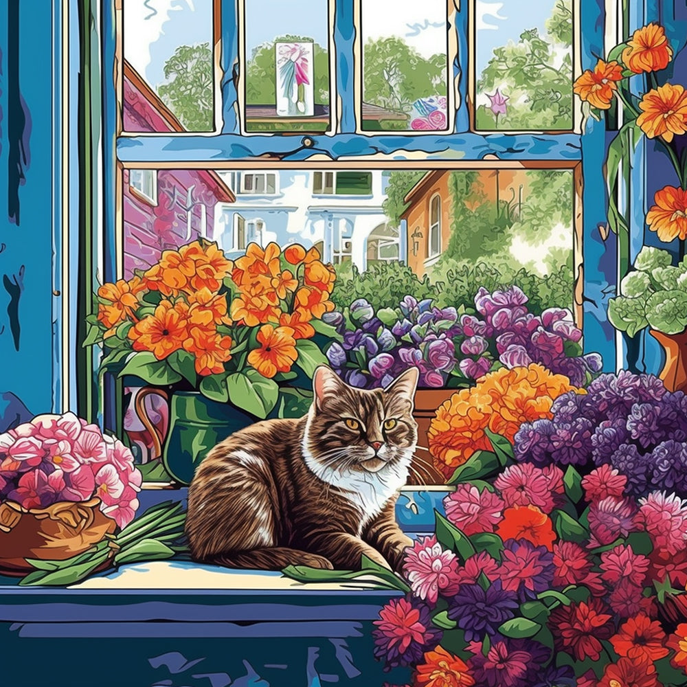 Chat et Fleuristes Peinture par Numéros