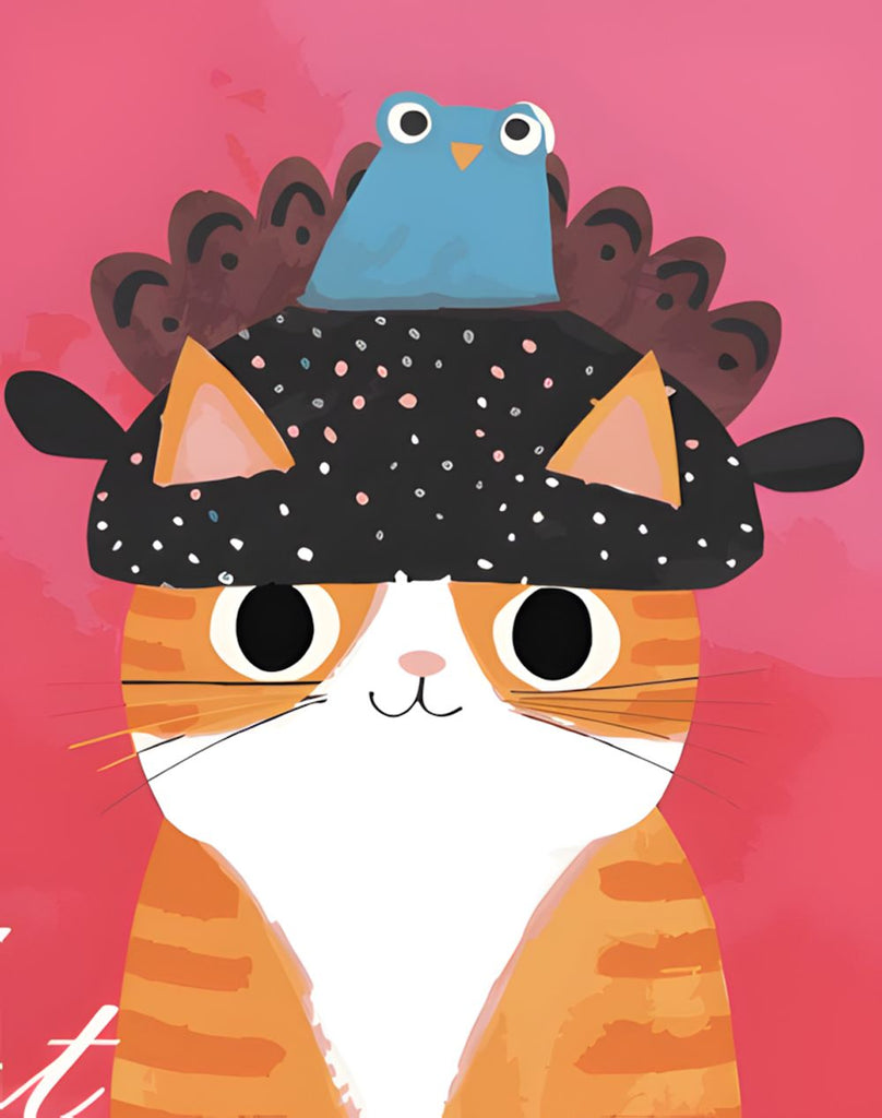 Chat et Paon Cartoon Peinture par Numéros