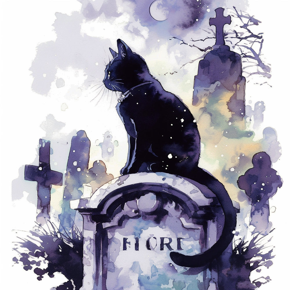 Chat noir cimetière Peinture par Numéros