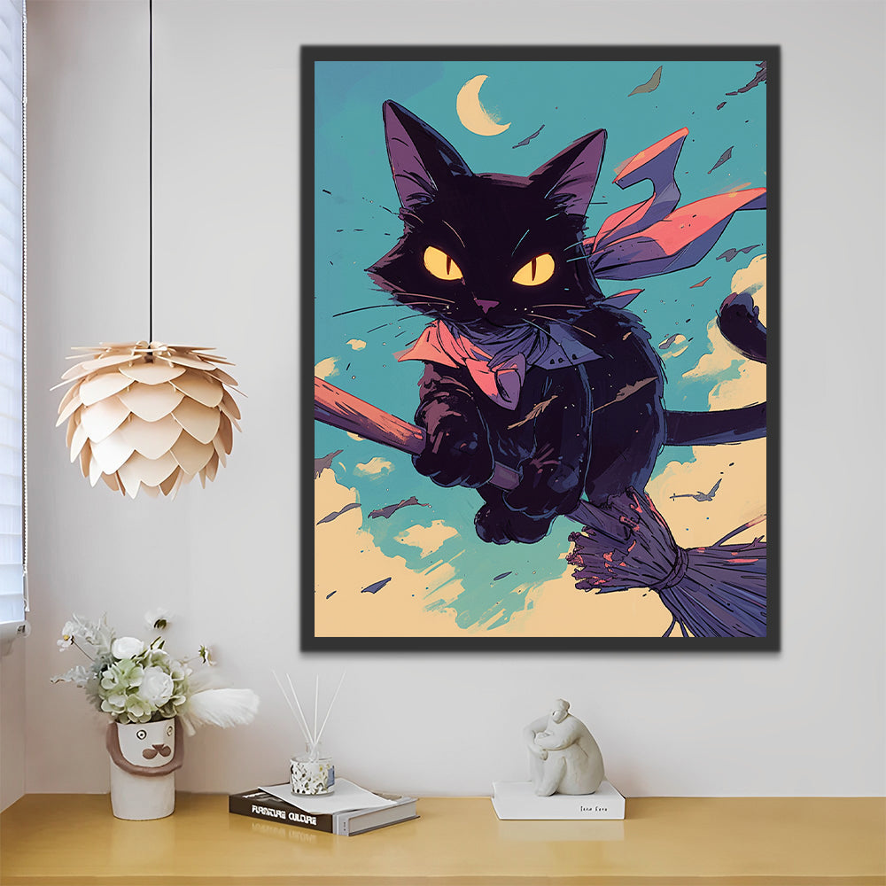 Chat Noir et balai volant Peinture par Numéros