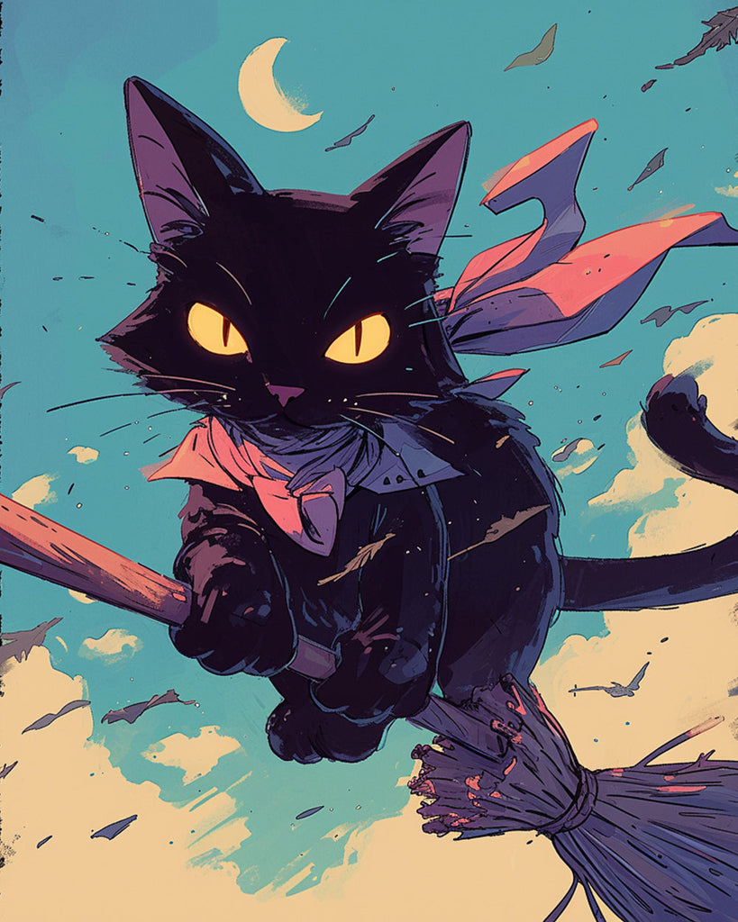 Chat Noir et balai volant Peinture par Numéros