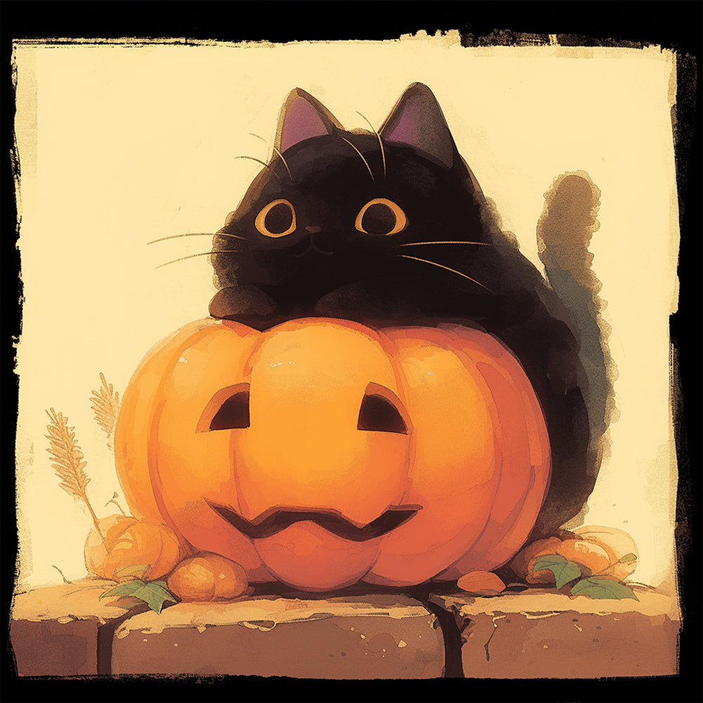 Chat Noir et Citrouille Peinture par Numéros