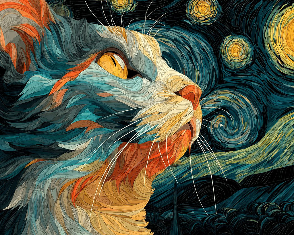 Chat Regardant la Nuit Étoilée Peinture par Numéros