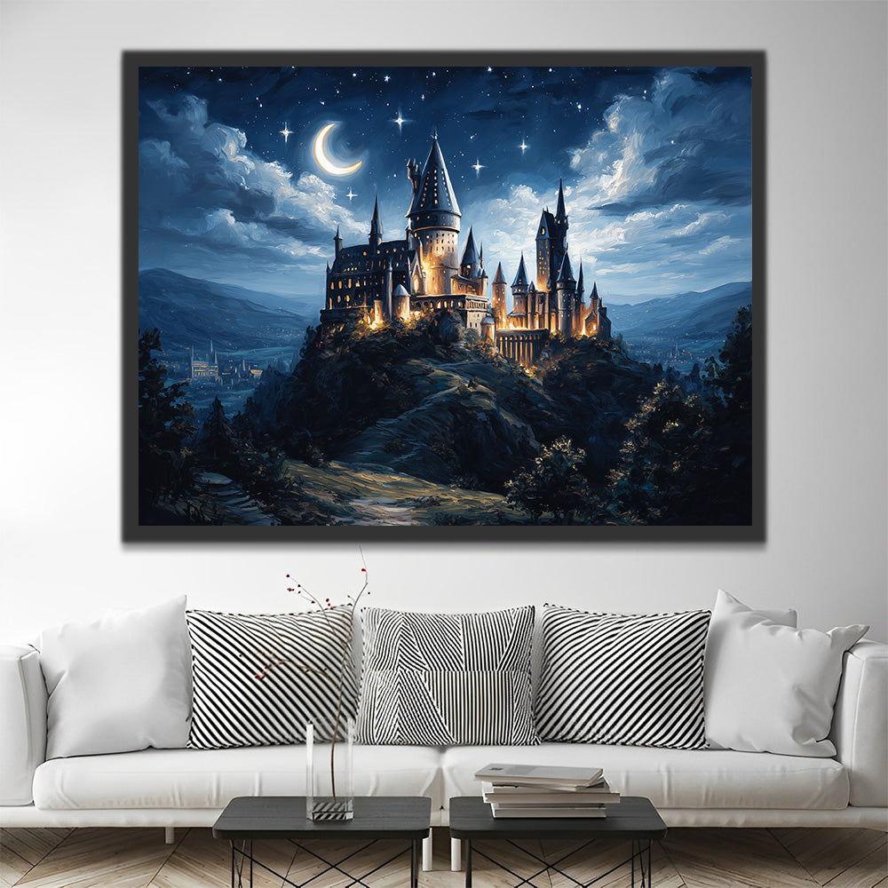 Château de Montagne sous les Étoiles Peinture par Numéros