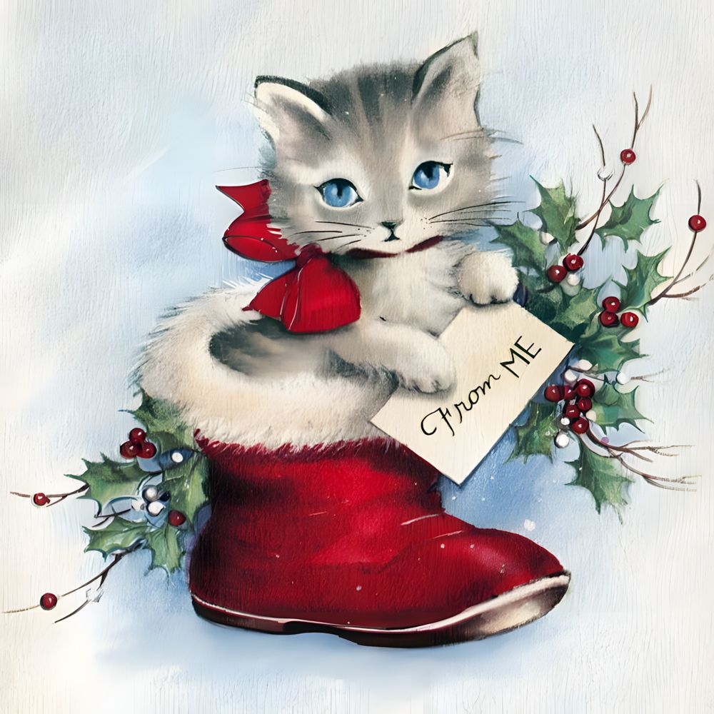 Chaton dans la Botte du Père Noël Peinture par Numéros