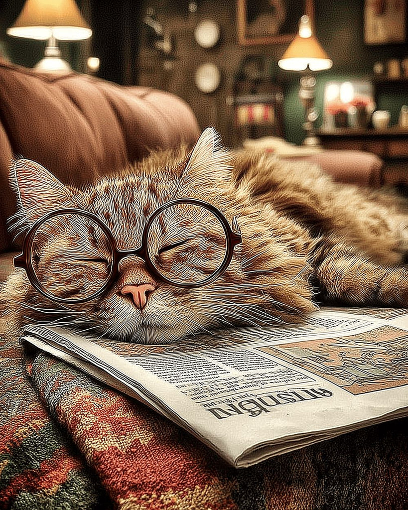 Chaton Dormant sur un Journal Peinture par Numéros
