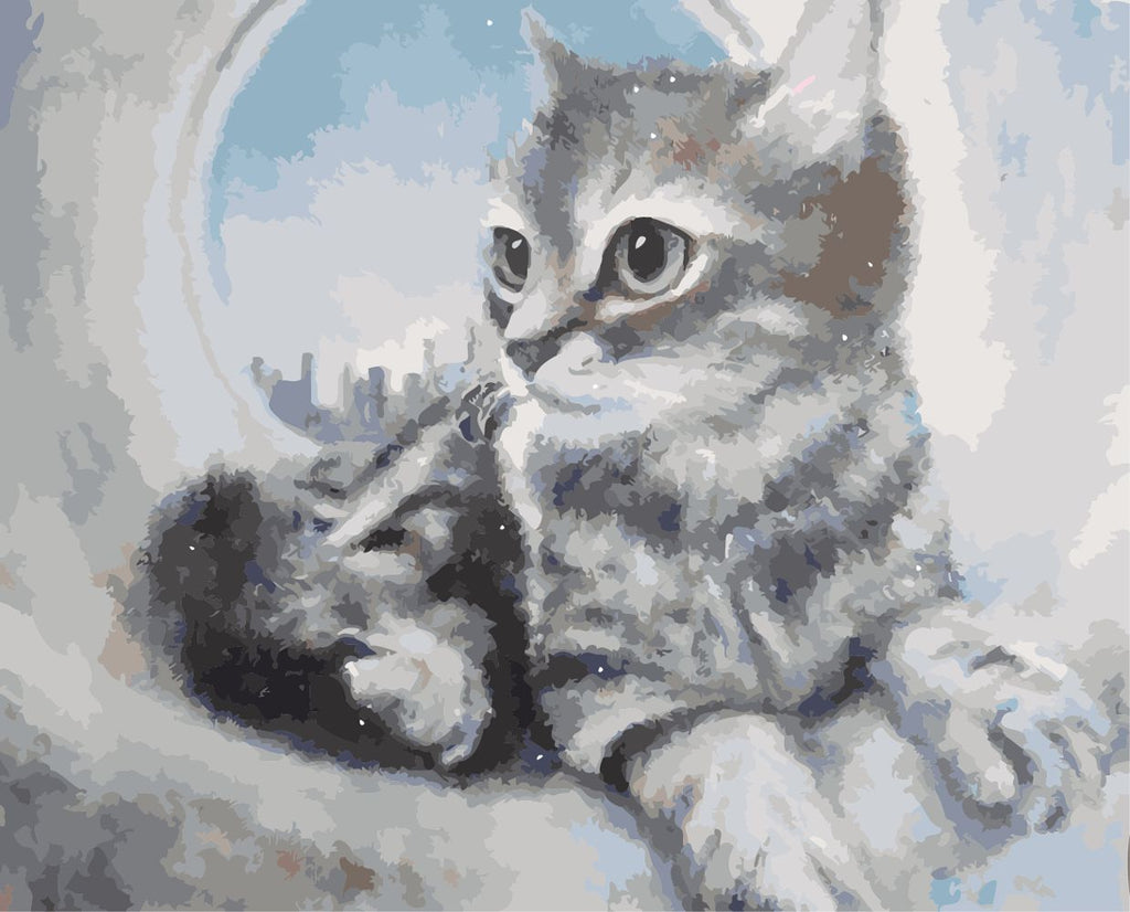 Chaton Gris dans la Canalisation Peinture par Numéros