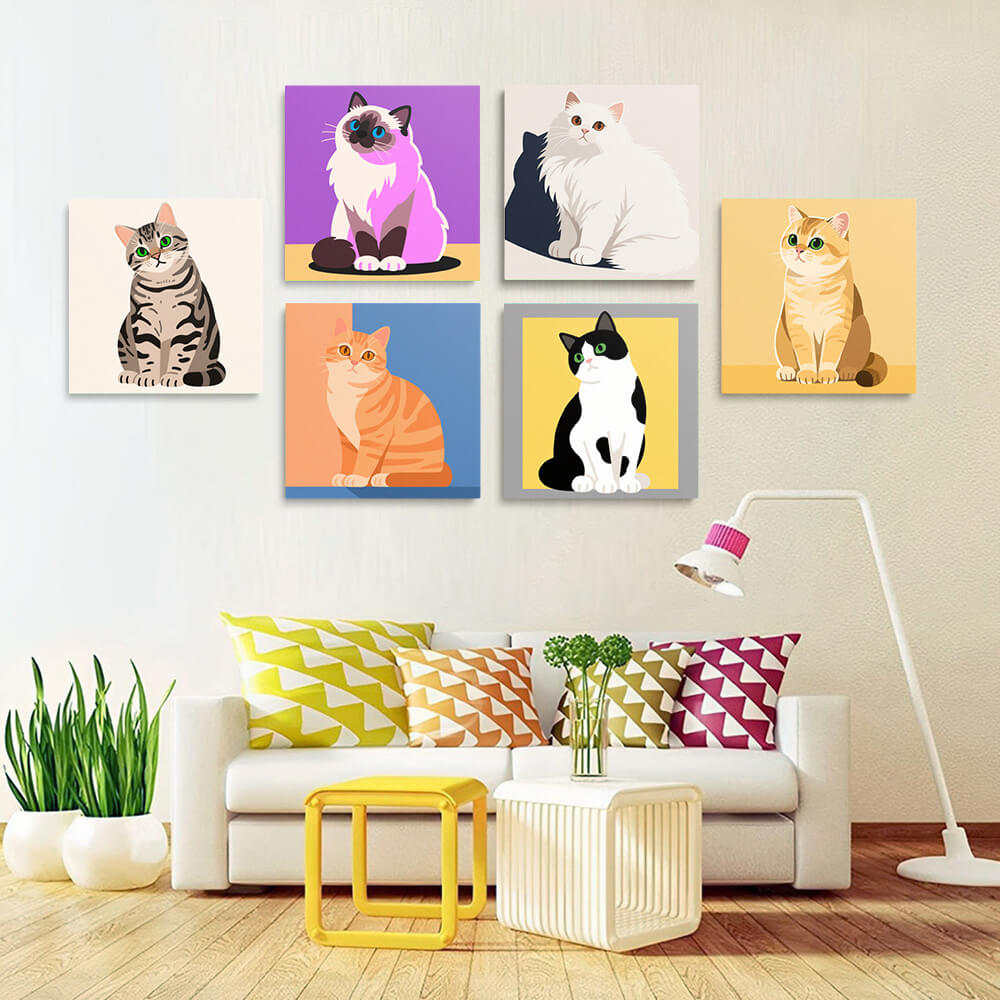 Chats Tranquilles 6 Mini Peintures par Numéros