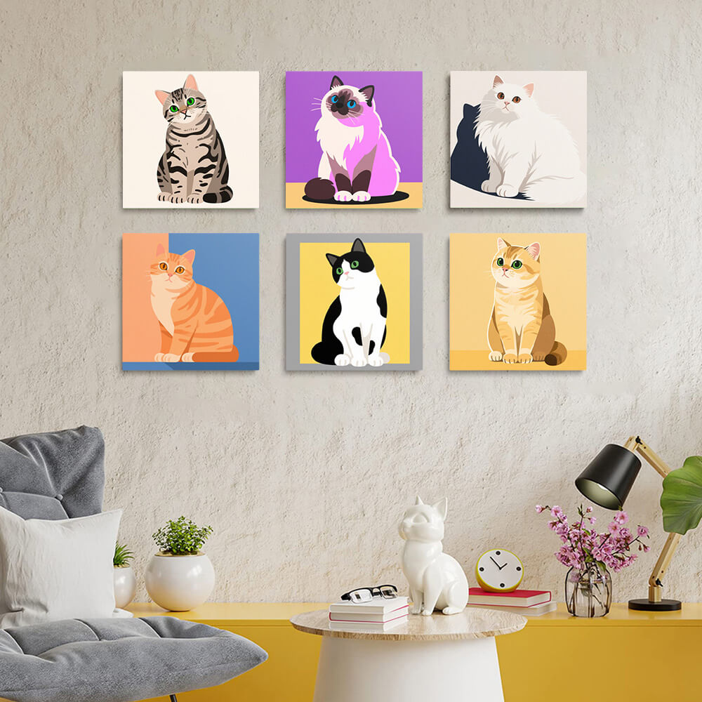 Chats Tranquilles 6 Mini Peintures par Numéros