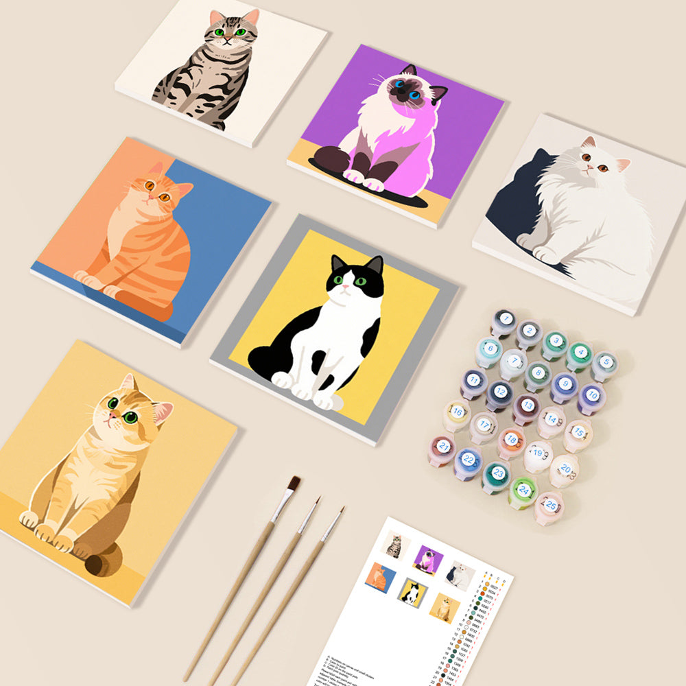 Chats Tranquilles 6 Mini Peintures par Numéros
