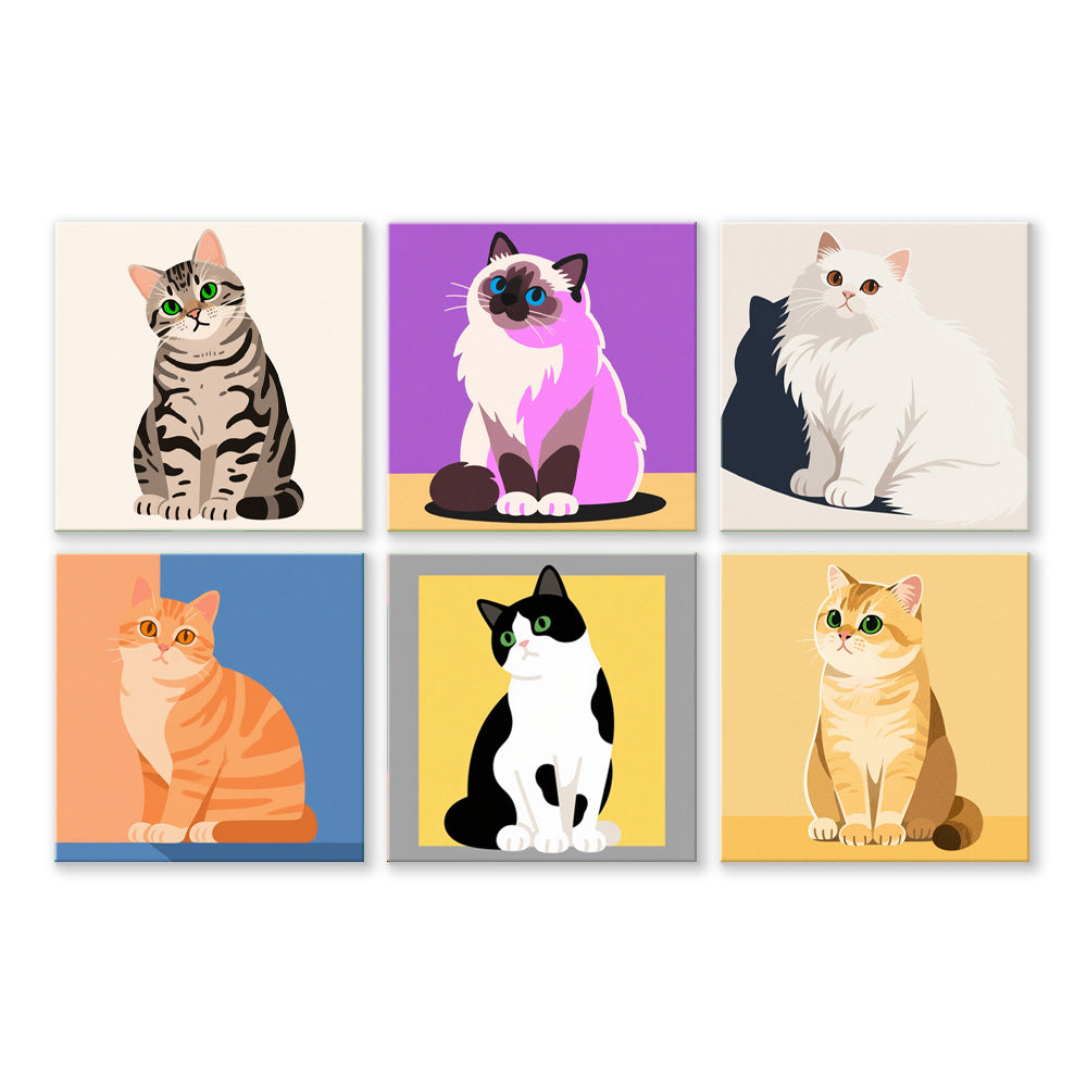 Chats Tranquilles 6 Mini Peintures par Numéros