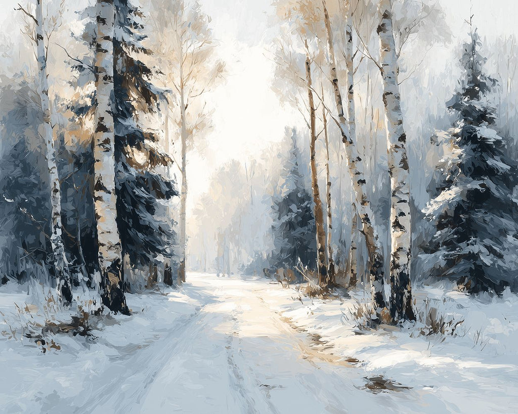 Chemin dans la Forêt Enneigée Peinture par Numéros