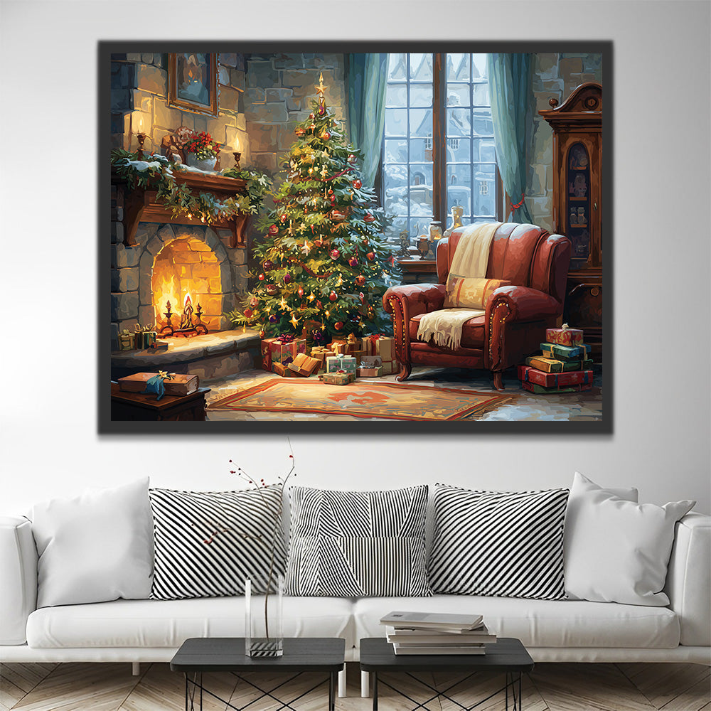 Cheminée Réconfortante et Sapin de Noël Peinture par Numéros