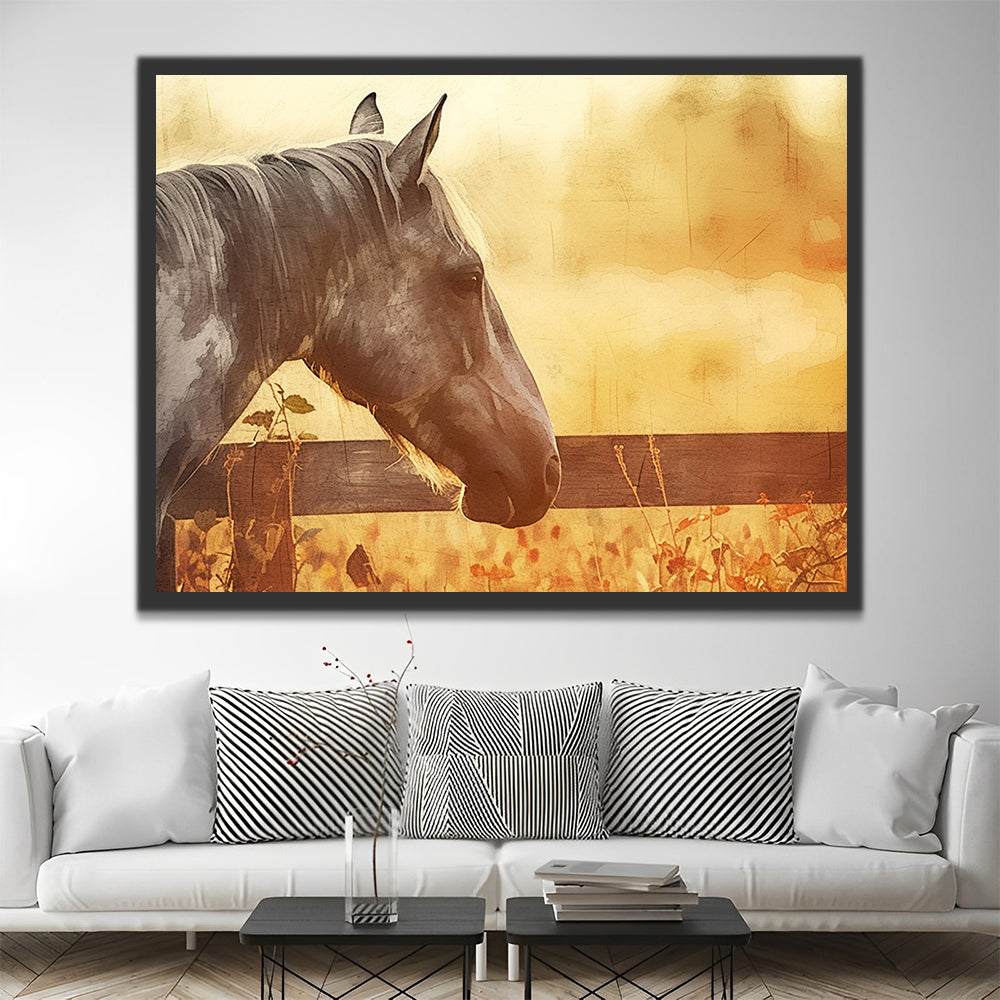 Cheval et Soleil Coucher Peinture par Numéros