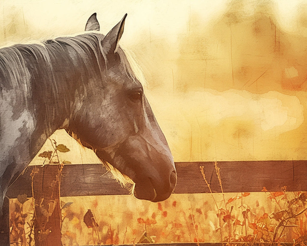 Cheval et Soleil Coucher Peinture par Numéros