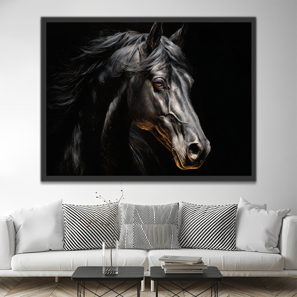 Cheval Noir dans l’Obscurité Peinture par Numéros