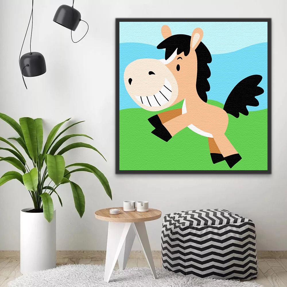 Cheval Souriant Cartoon Enfants Peinture par Numéros
