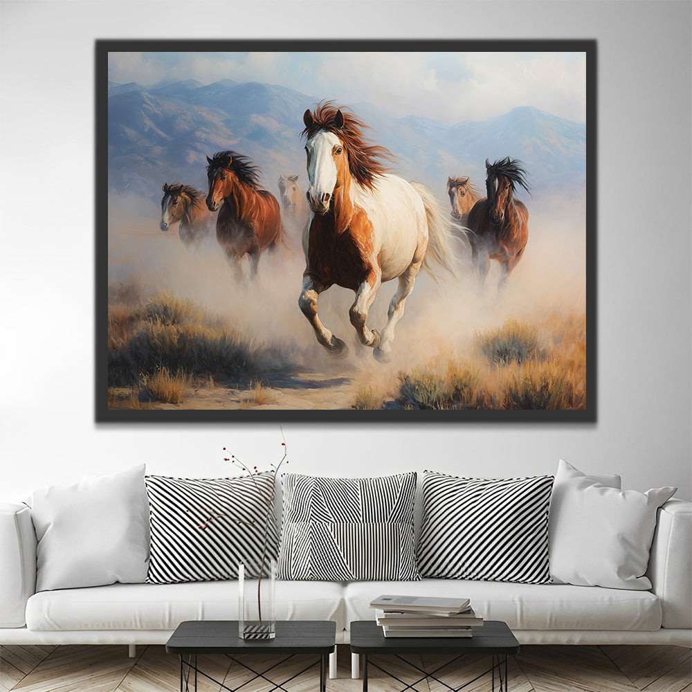 Chevaux au Galop Soulevant la Poussière Peinture par Numéros