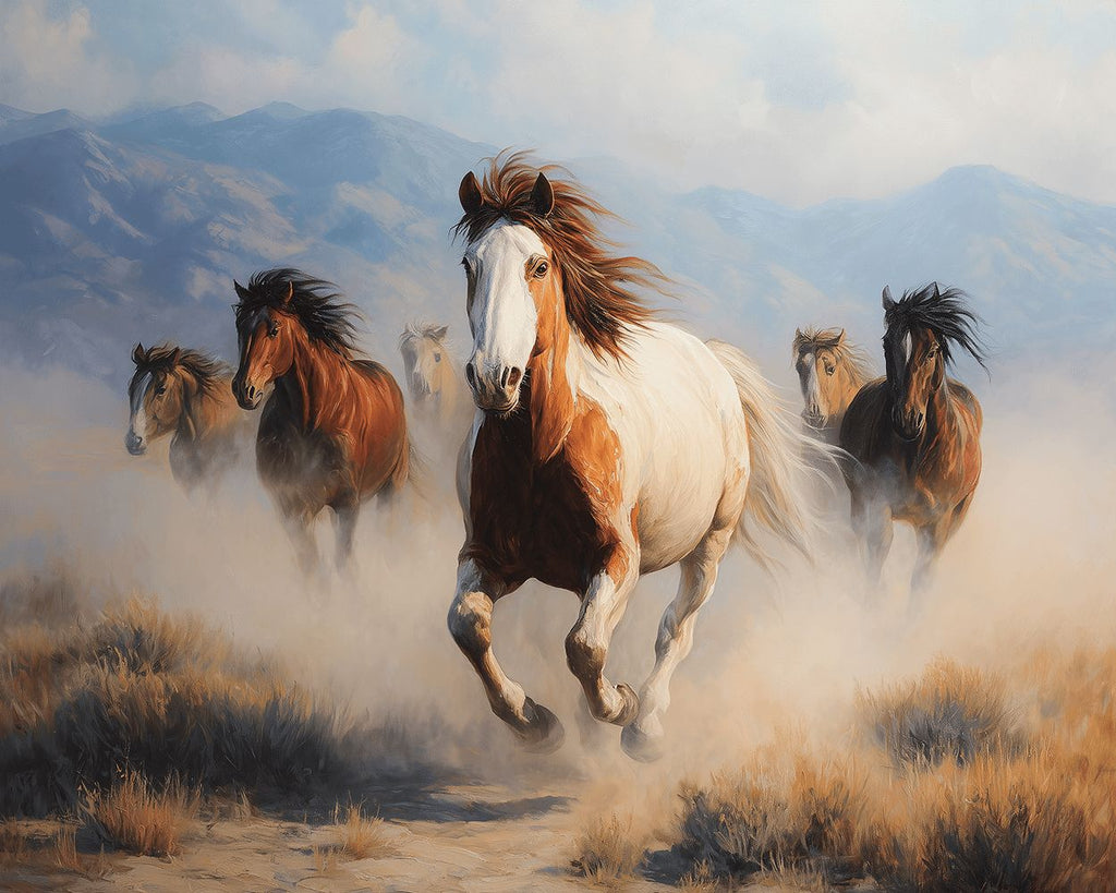 Chevaux au Galop Soulevant la Poussière Peinture par Numéros