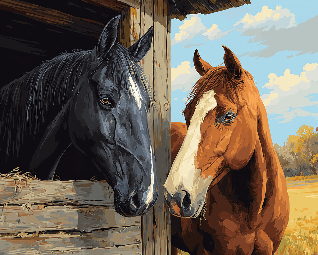 Chevaux Noirs et Bruns Peinture par Numéros