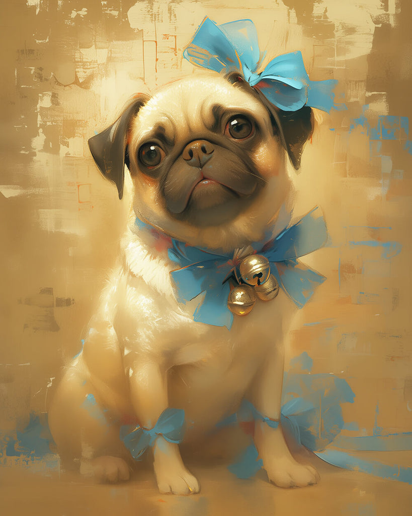 Chien Carlin avec Ruban Bleu Peinture par Numéros