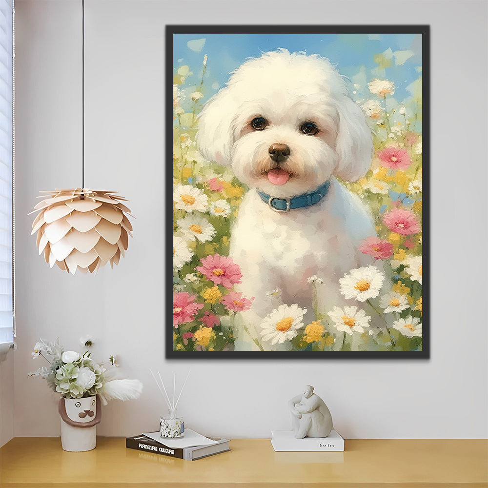 Chien Maltais en Fleurs Peinture par Numéros