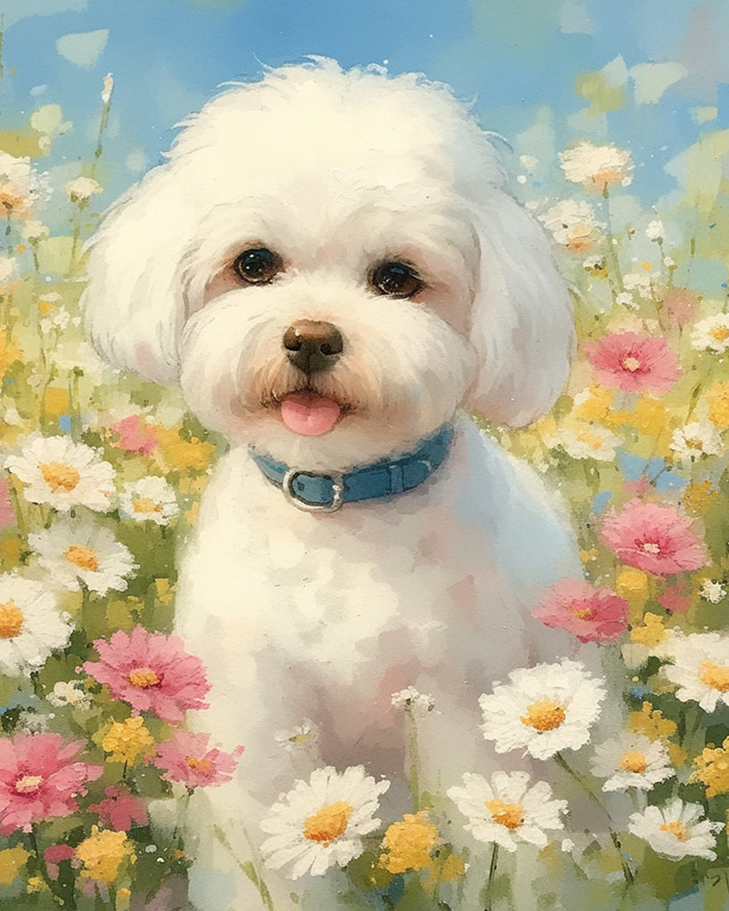 Chien Maltais en Fleurs Peinture par Numéros