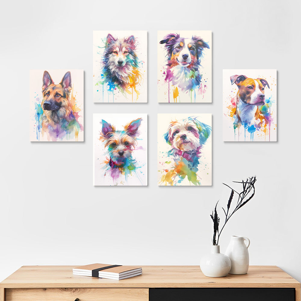 Chiens Colorés de Différentes Races 6 Mini Peintures par Numéros