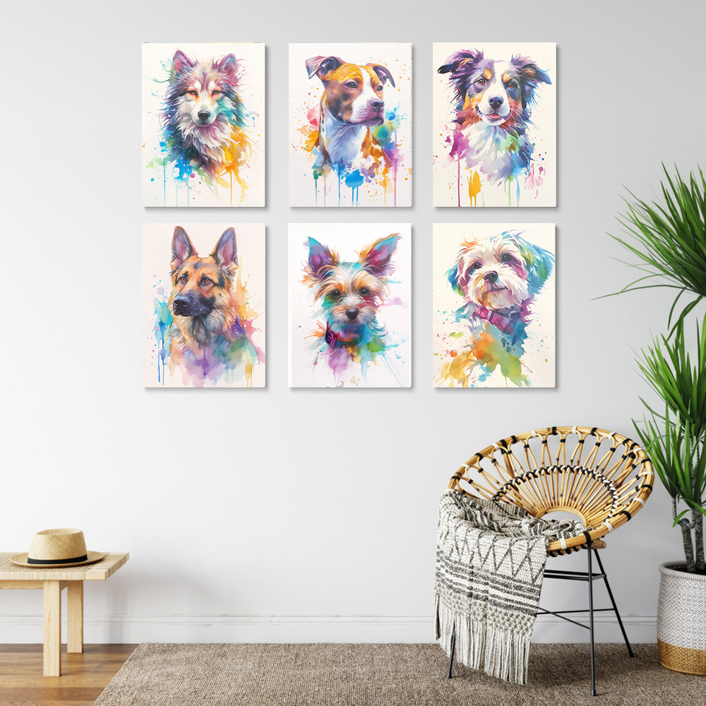 Chiens Colorés de Différentes Races 6 Mini Peintures par Numéros