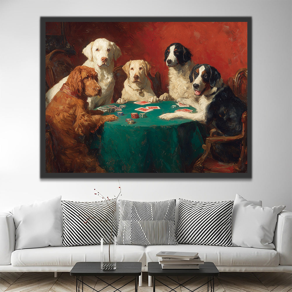 Chiens Jouant au Poker et Jouant aux Jeux d’Argent Peinture par Numéros