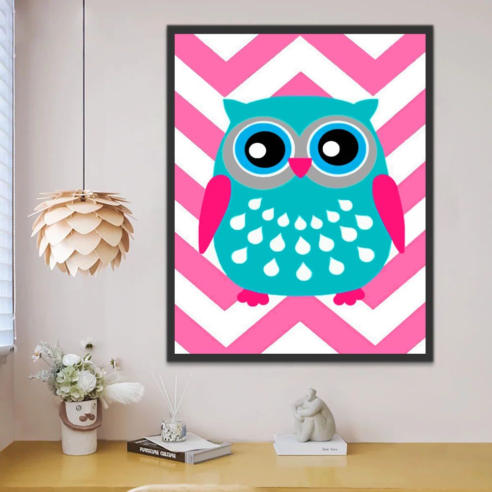 Chouette Bleue Cartoon Enfants Peinture par Numéros