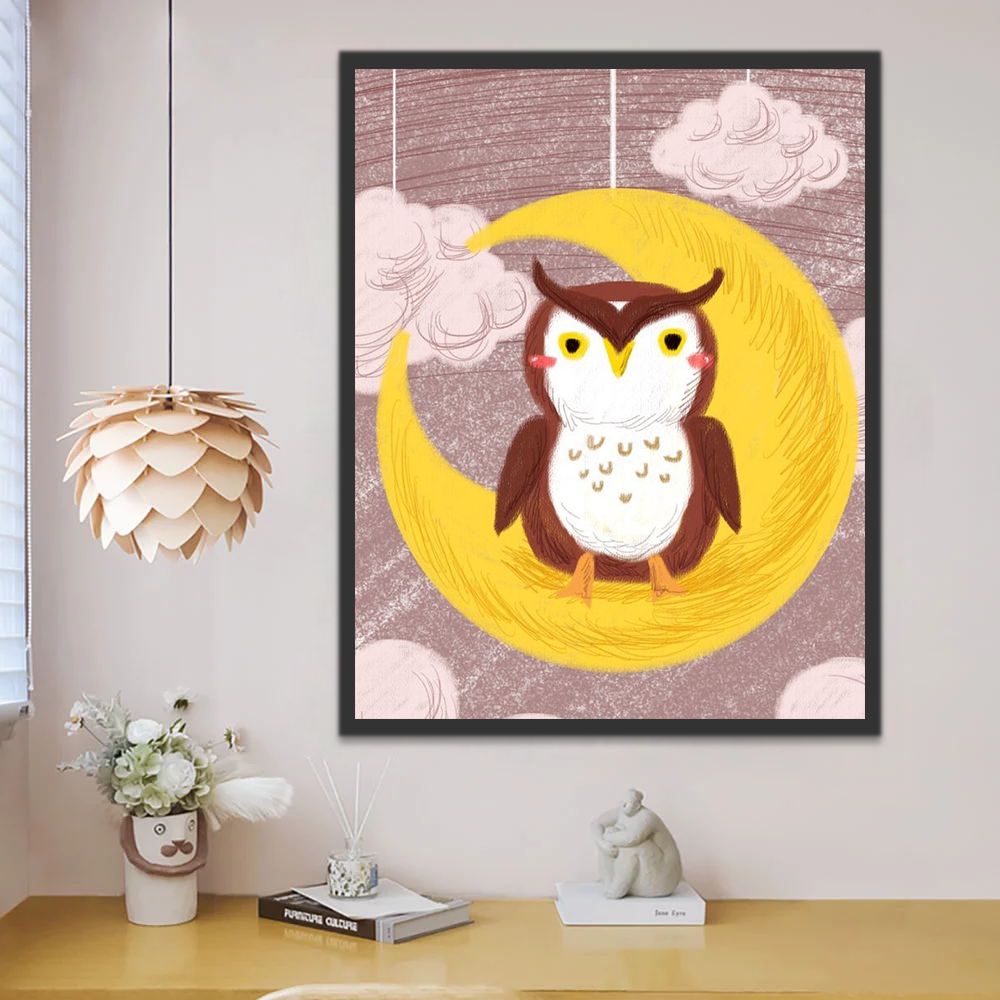 Chouette sur la Lune Cartoon d'Enfants Peinture par Numéros
