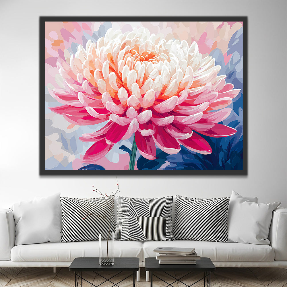 Chrysanthème Rose Vif et Complet Peinture par Numéros