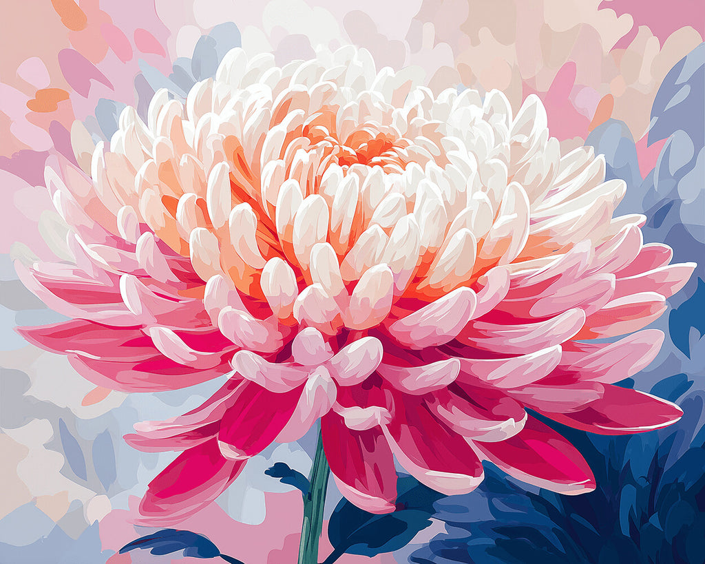 Chrysanthème Rose Vif et Complet Peinture par Numéros