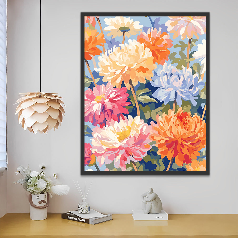 Chrysanthèmes Colorés et en Pleine Floraison Peinture par Numéros