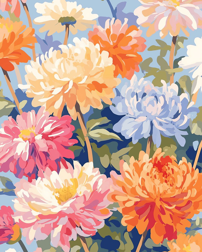 Chrysanthèmes Colorés et en Pleine Floraison Peinture par Numéros
