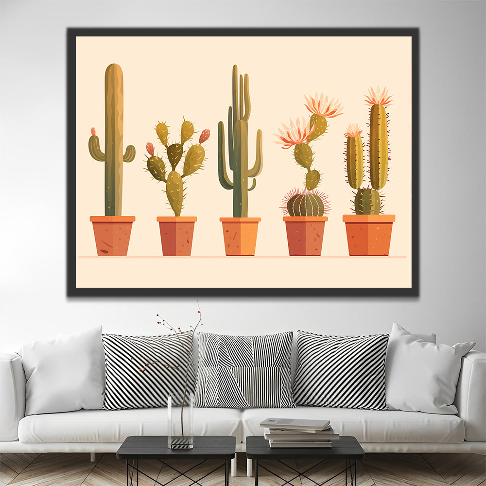 Cinq Pots de Cactus Peinture par Numéros
