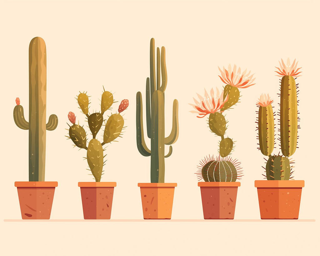 Cinq Pots de Cactus Peinture par Numéros