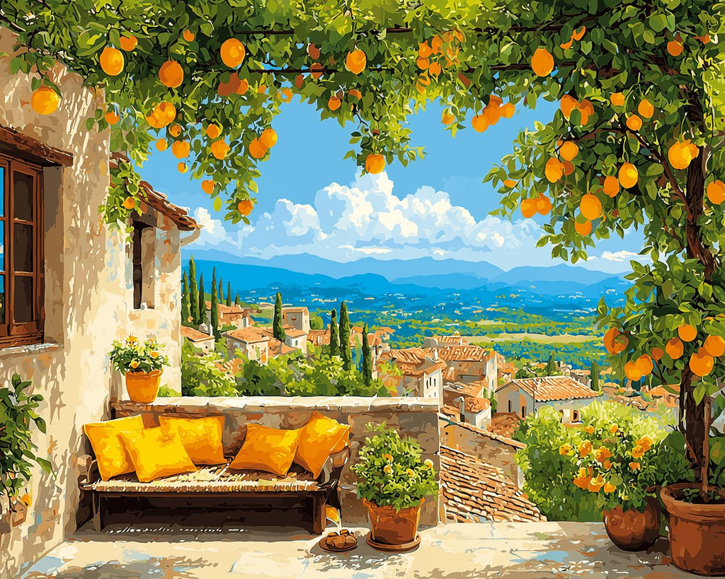 Citronnier Chargé de Fruits devant la Maison Peinture par Numéros