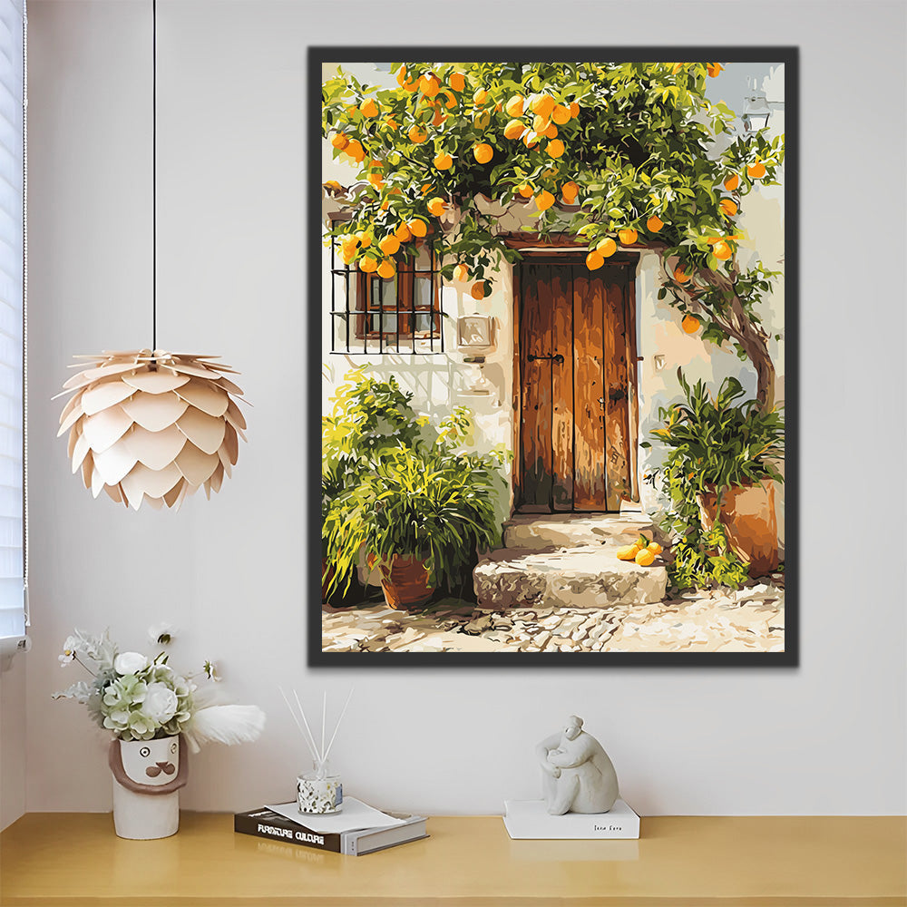 Citronnier devant une Porte en Bois Peinture par Numéros