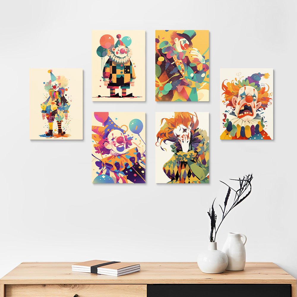 Clown au Style Dessin Animé 6 Mini Peintures par Numéros