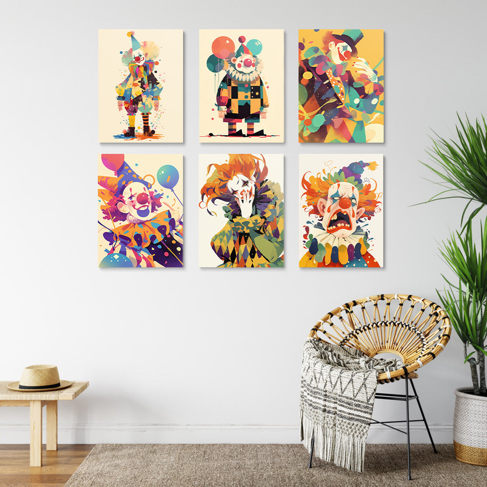 Clown au Style Dessin Animé 6 Mini Peintures par Numéros