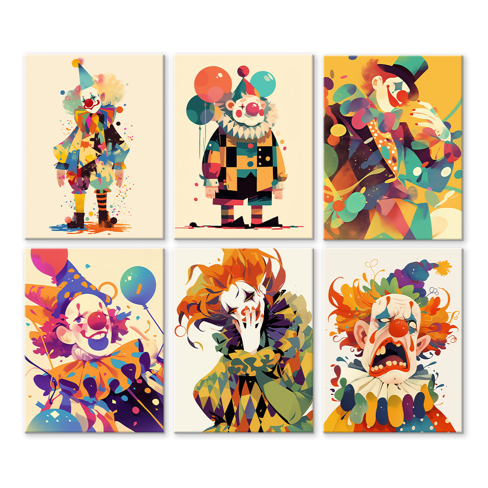 Clown au Style Dessin Animé 6 Mini Peintures par Numéros