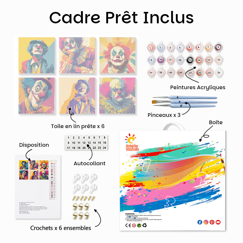 Clown Solitaire et Drôle 6 Mini Peintures par Numéros